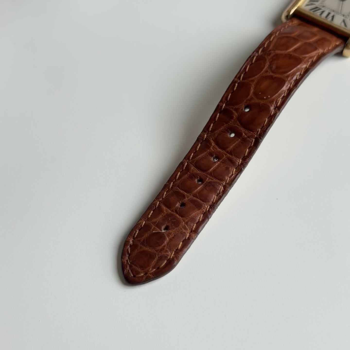 Cartier Tank Louis Cartier Model 2441 White Roman Numeral Dial Quartz 25MM 18K Yellow Gold Brown Leather Strap - Queen May