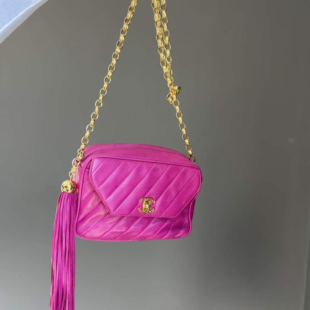 Chanel Mademoiselle Fringe Chain Shoulder Bag Lambskin Fuchsia CC Bijoux Chain - Queen May