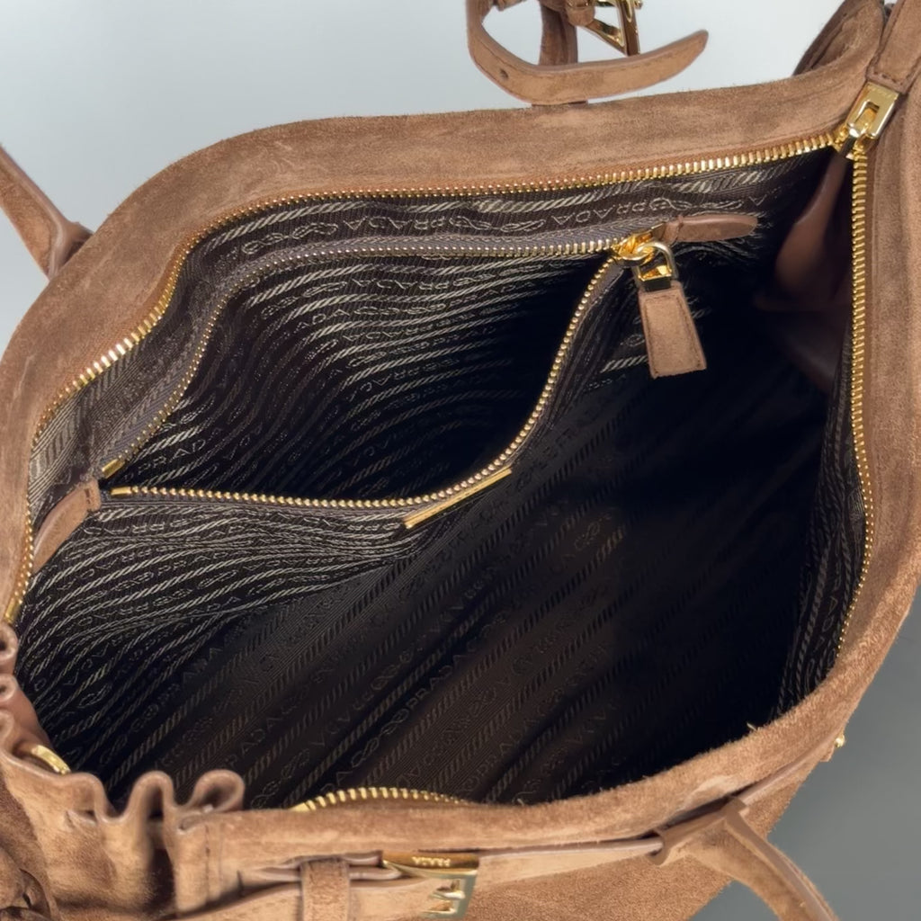 Prada Brown Suede Bonnie Tote Large - Queen May