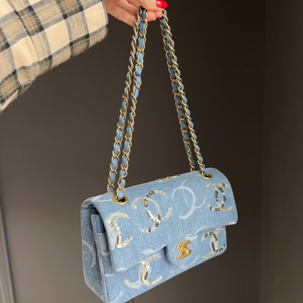 Chanel Blue Denim Sequin CC Flap Bag 23B Small - Queen May