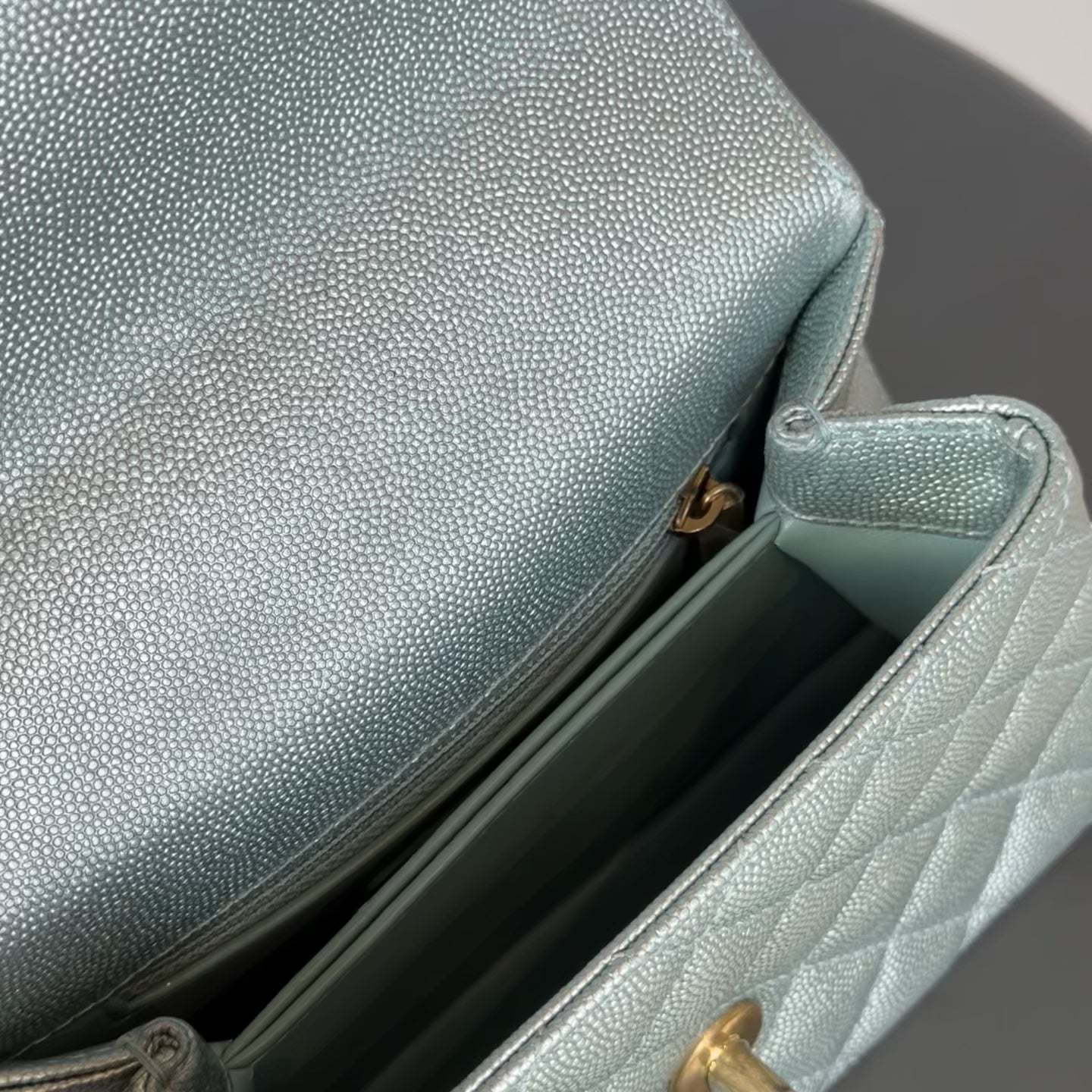 Chanel Metallic Caviar Quilted Mini Coco Handle Flap Light Blue - Queen May