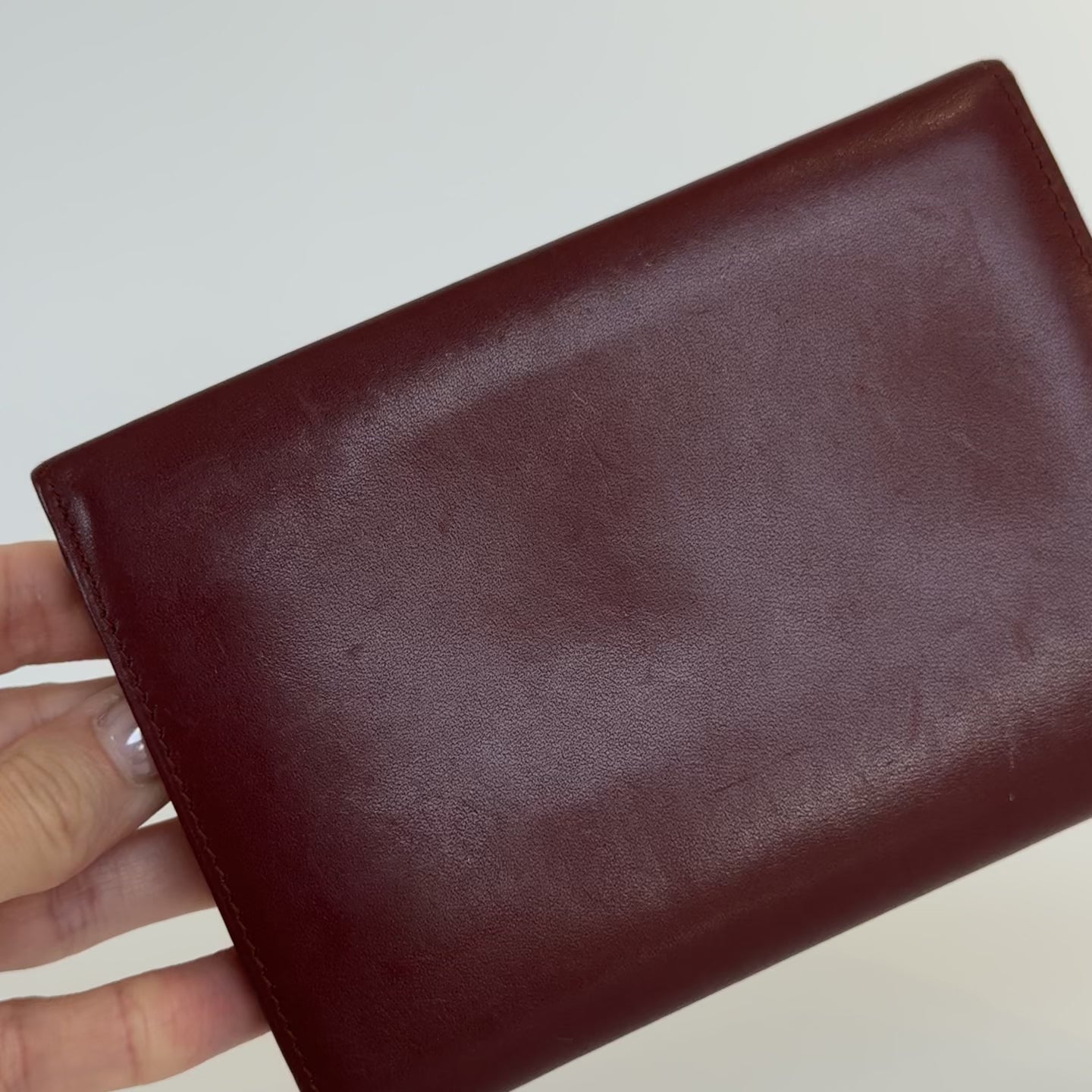 Cartier Paris Logo Kiss Lock Burgundy Tri Fold Wallet - Queen May
