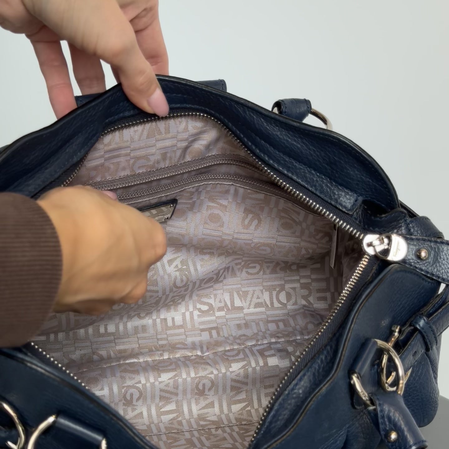 Salvatore Ferragamo Navy Gancini Marisa 21 Handbag - Queen May