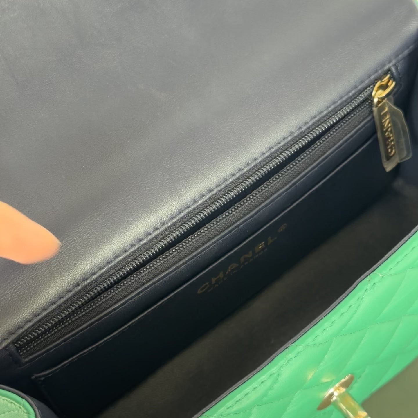 Chanel Rectangular Mini Top Handle Flap Bag Green - Queen May