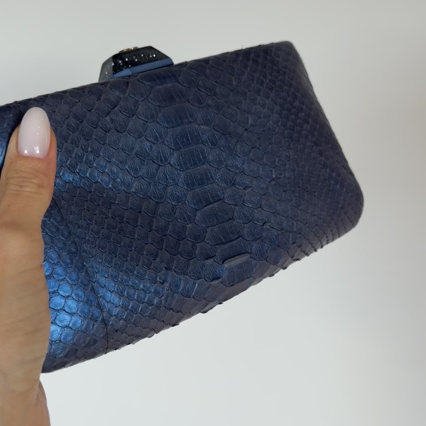 Vintage Chanel Classic Clutch Bag Blue Python - Queen May