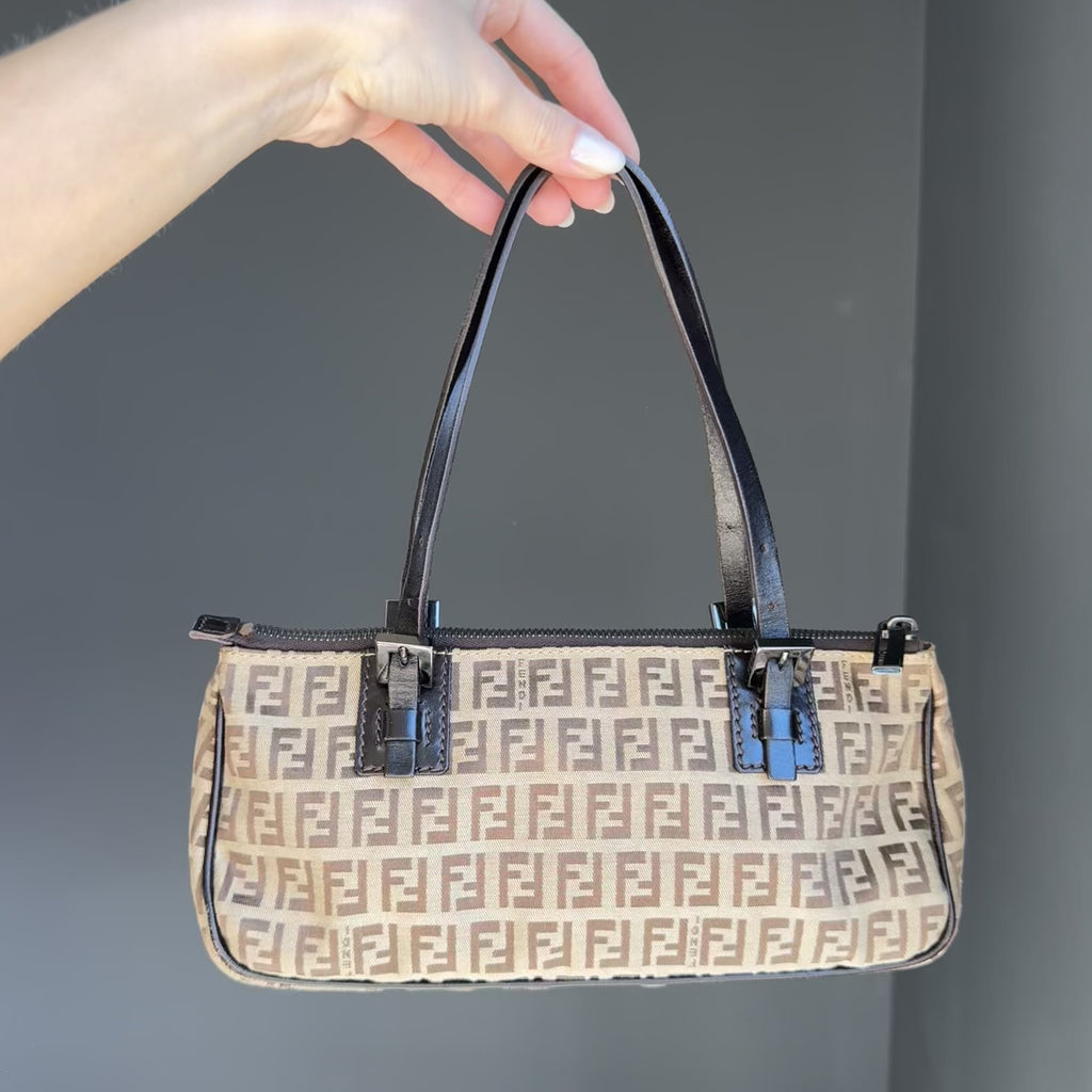 Fendi Brown Zucchino Canvas Rectangle Pochette - Queen May