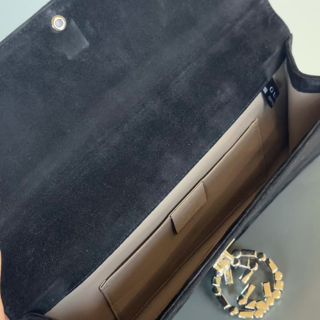 Gucci Vintage GG Logo Clutch Suede Rhinestone - Queen May
