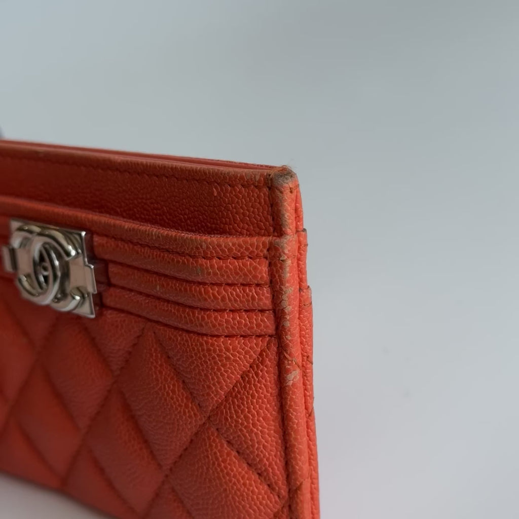 Chanel Orange Boy Caviar Card Holder - Queen May
