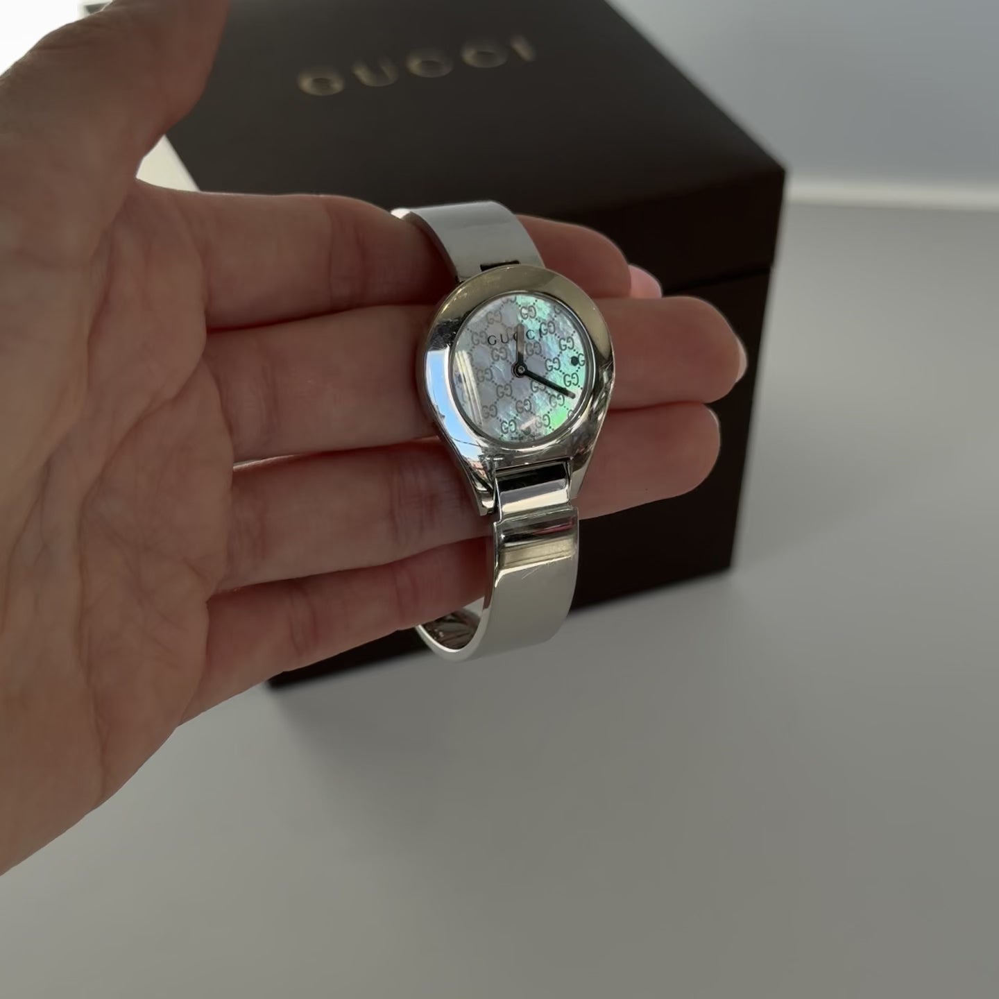Gucci 6700L Stainless Steel Mother Of Pearl Dial Bangle Watch - Queen May