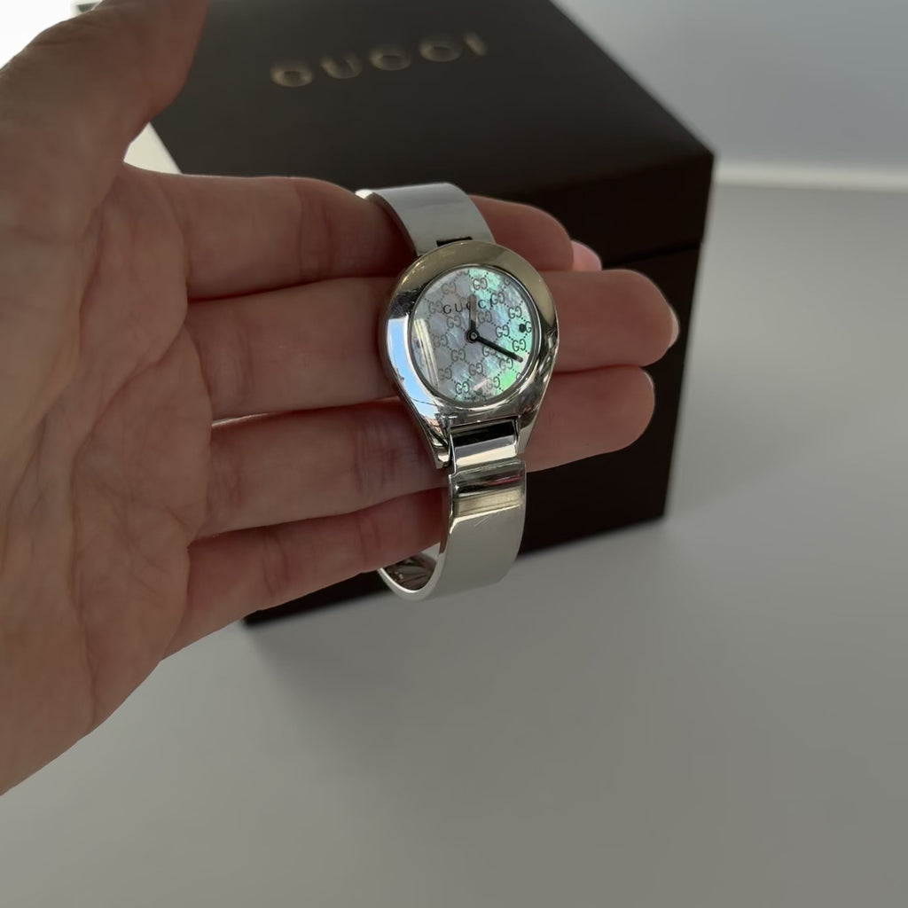 Gucci 6700L Stainless Steel Mother Of Pearl Dial Bangle Watch - Queen May