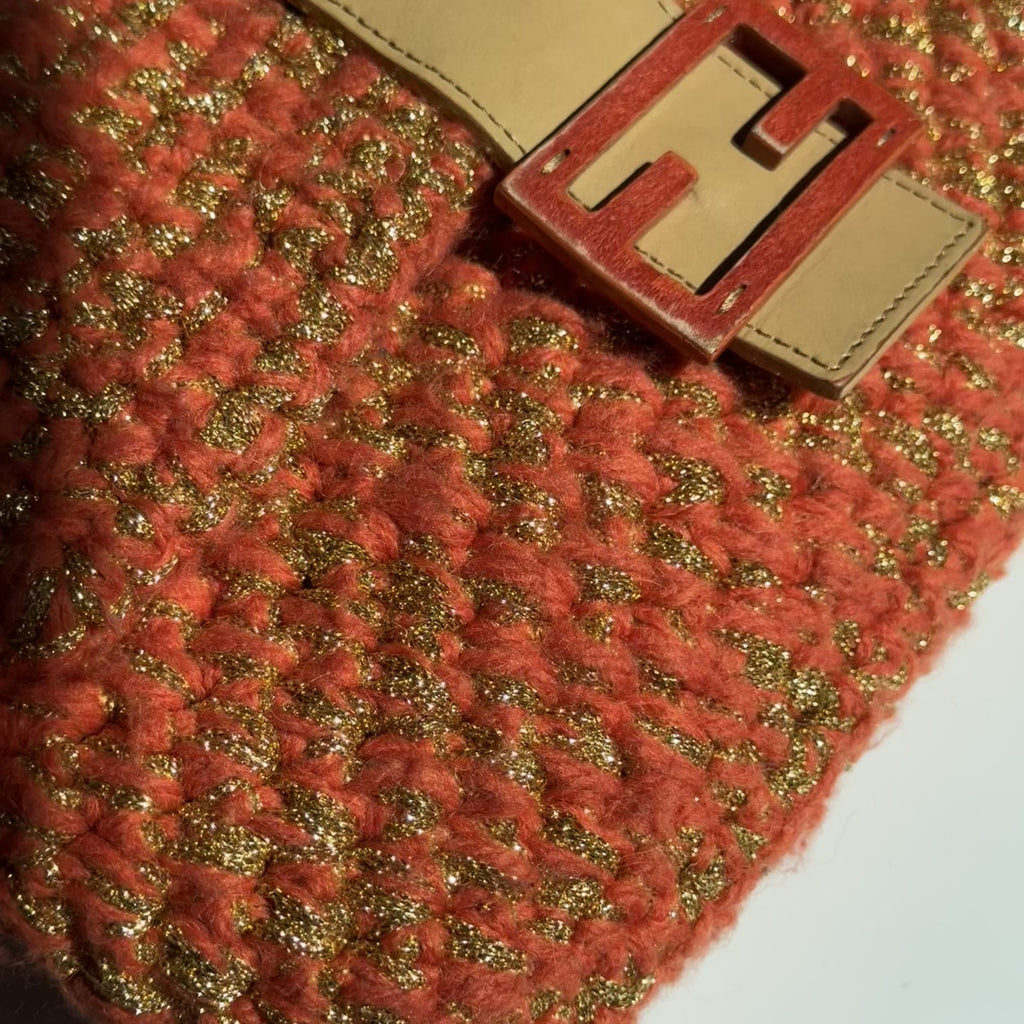 Rare Fendi Baguette Crochet Shoulder Bag In Orange Y2K Era - Queen May