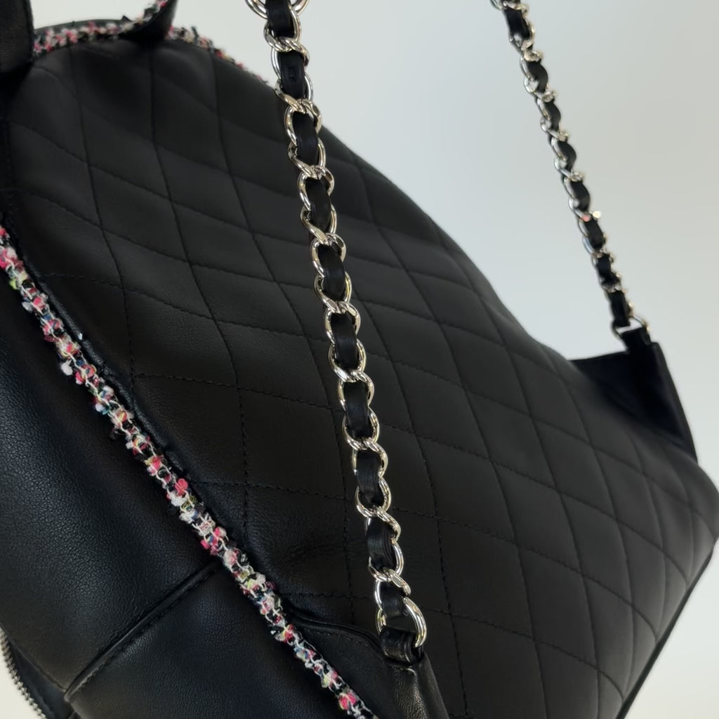 Chanel Elegant Trim Backpack Quilted Leather With Tweed Small - Queen May