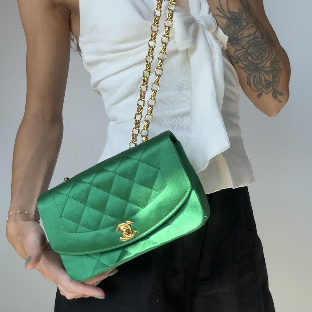 Rare Chanel Mini Diana Green Satin Bijou Chain Series 1 - Queen May
