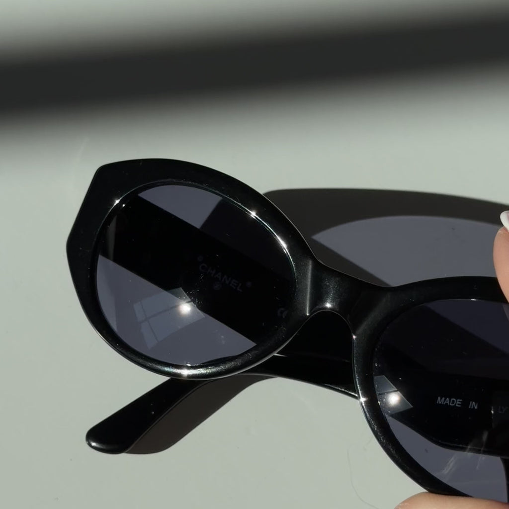 Chanel Oval Black CC Logo Sunglasses - Queen May