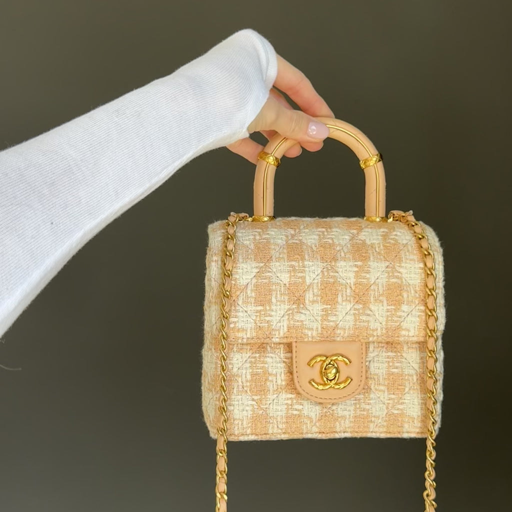 Chanel Crush Top Handle Flap Bag Quilted Tweed Mini - Queen May