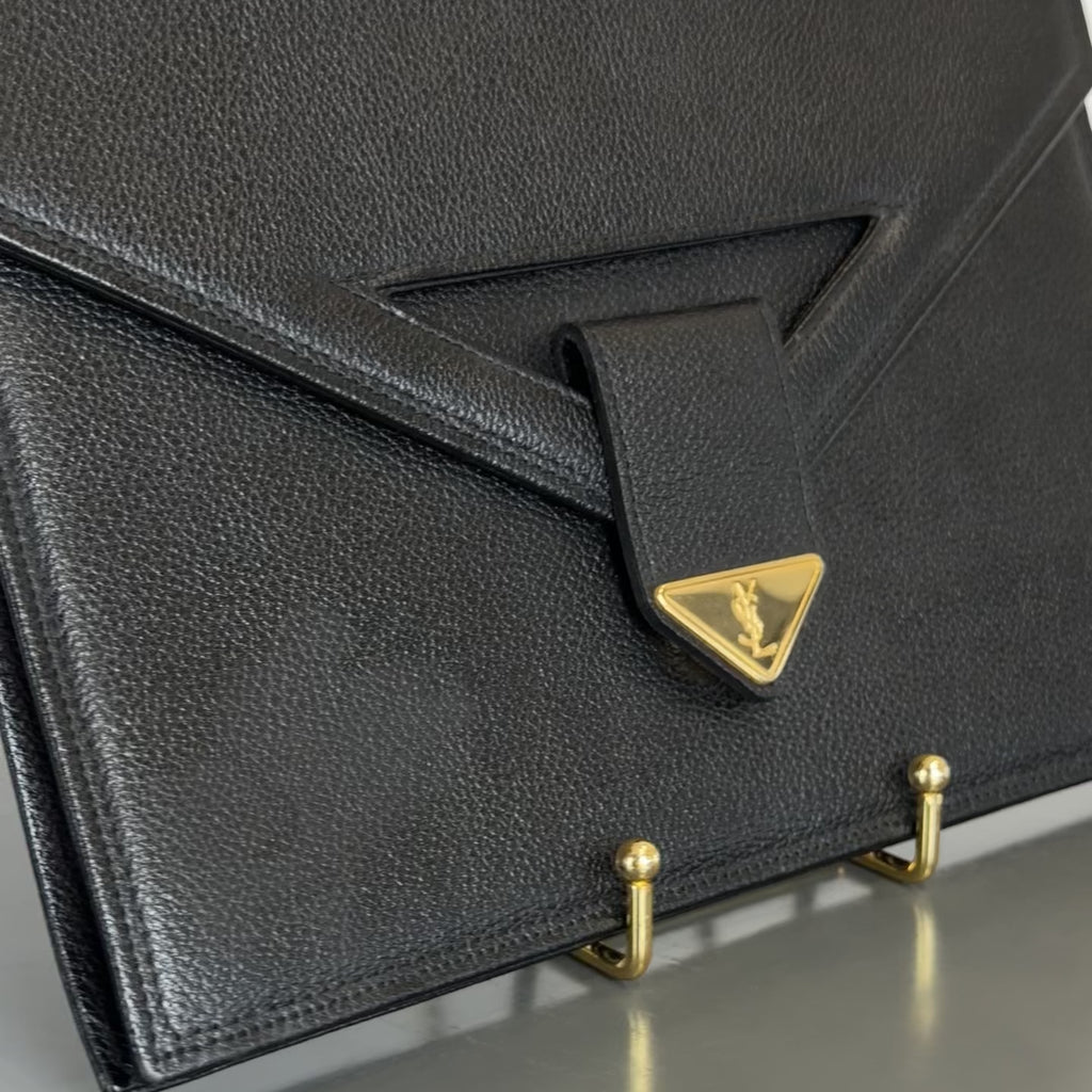 Vintage Yves Saint Laurent Black Leather Clutch - Queen May