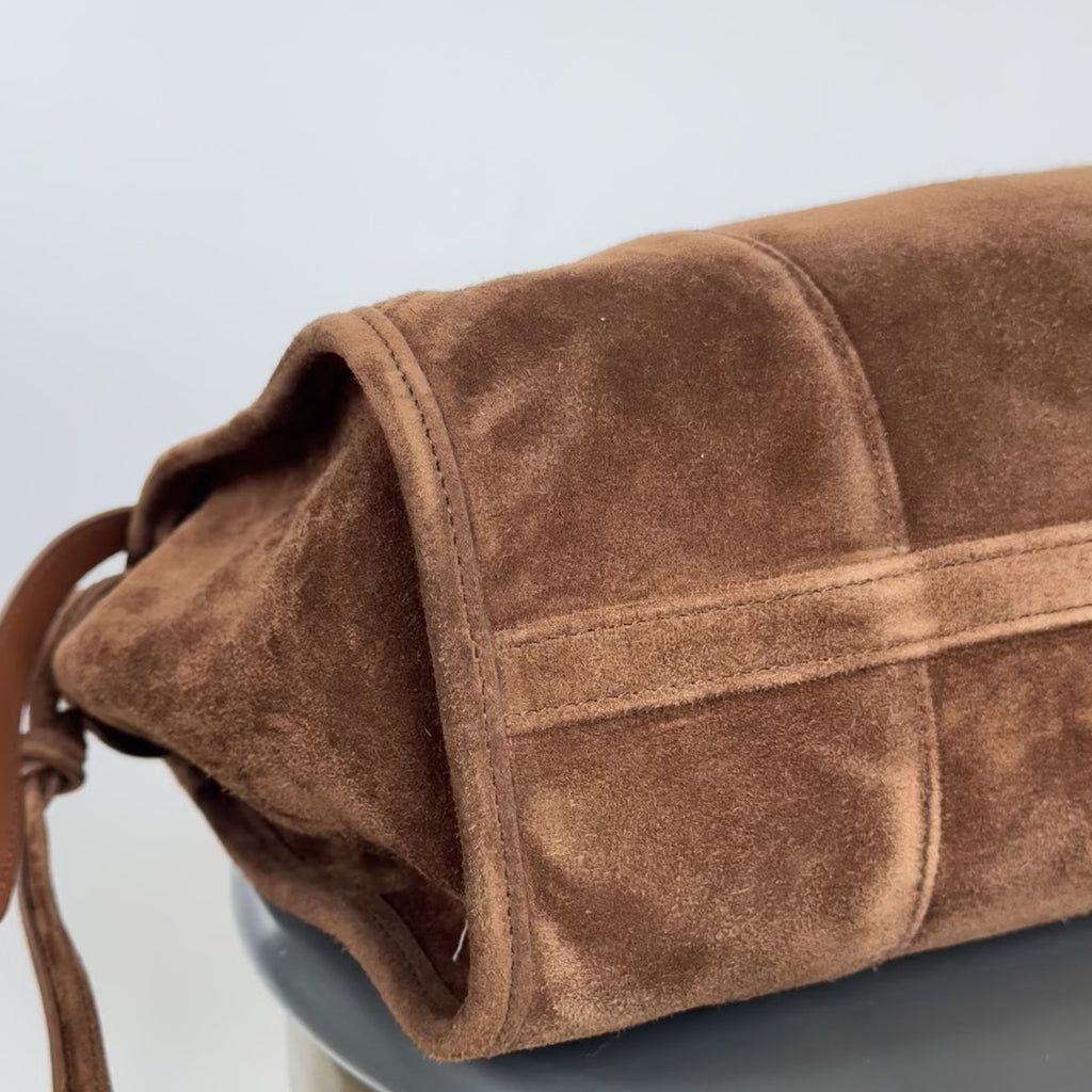 Prada Brown Suede Bonnie Tote Large - Queen May