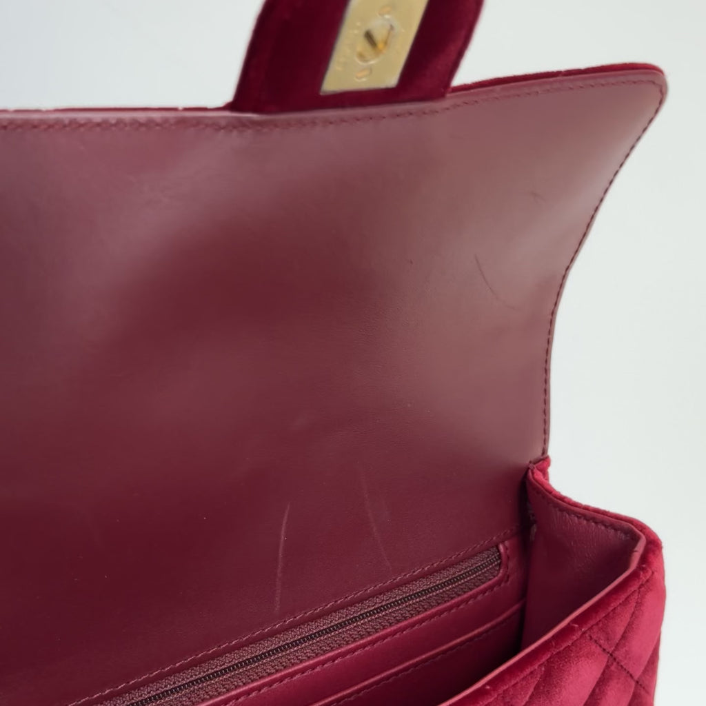 Chanel Burgundy Velvet Enamel Mini Flap Bag - Queen May