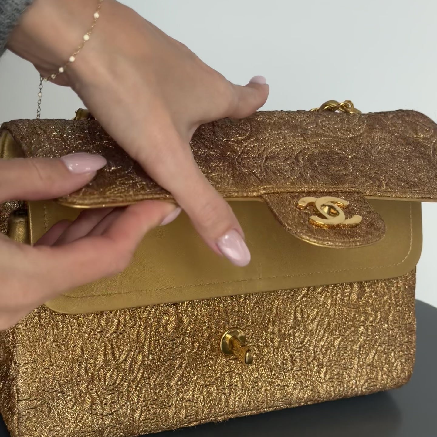 Rare Vintage Chanel Gold Brocade Medium Double Flap - Queen May