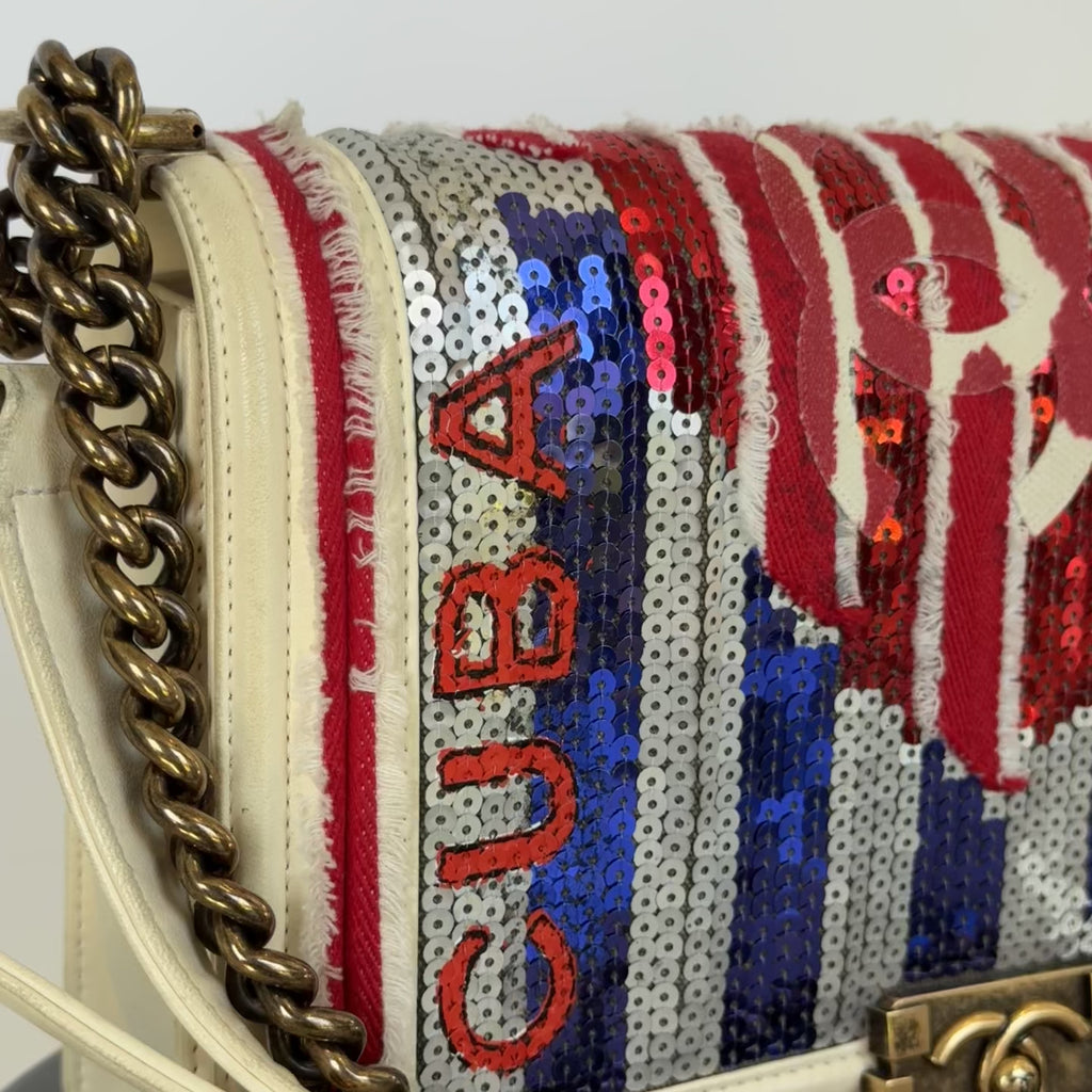 Rare Chanel Paris-Cuba Multicolor Sequin Boy Bag Medium - Queen May