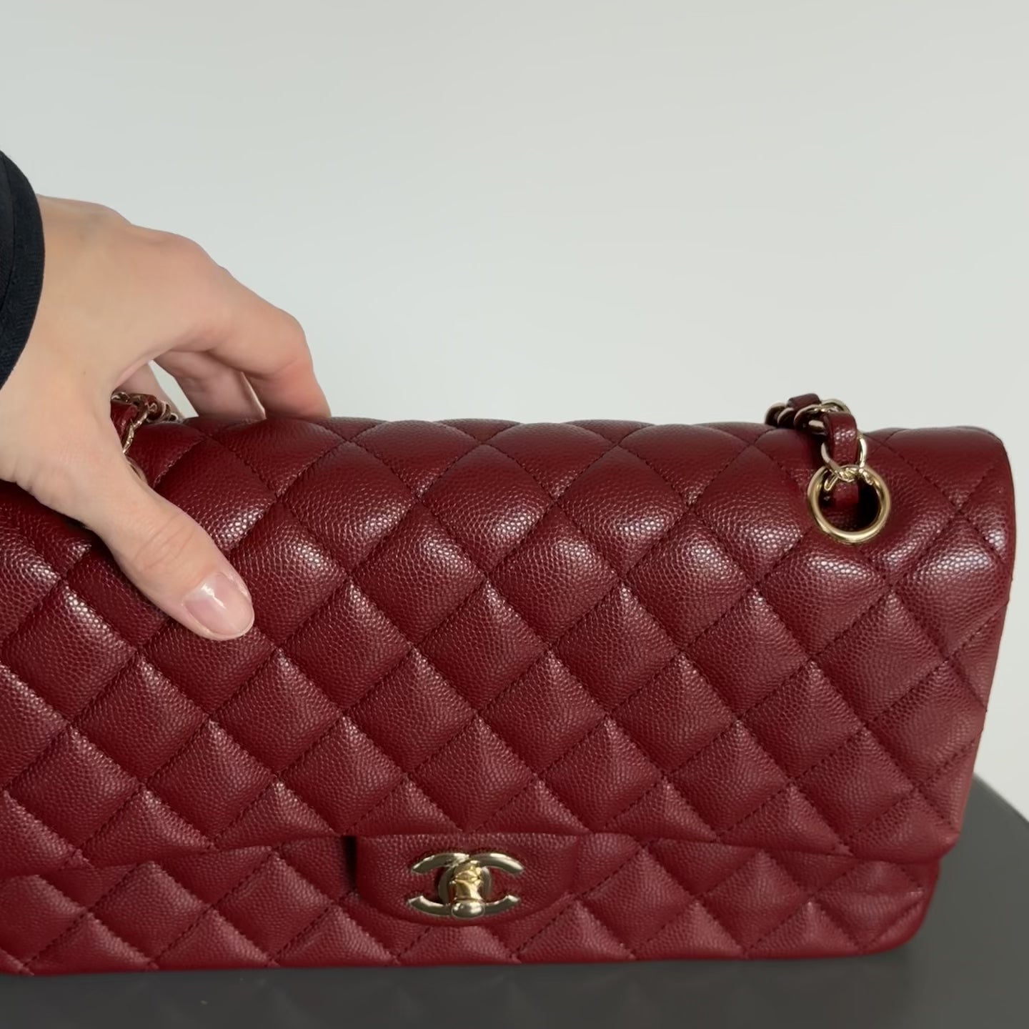 Chanel Medium Classic Double Flap Bag Burgundy Caviar With Gold Hardware - Queen May