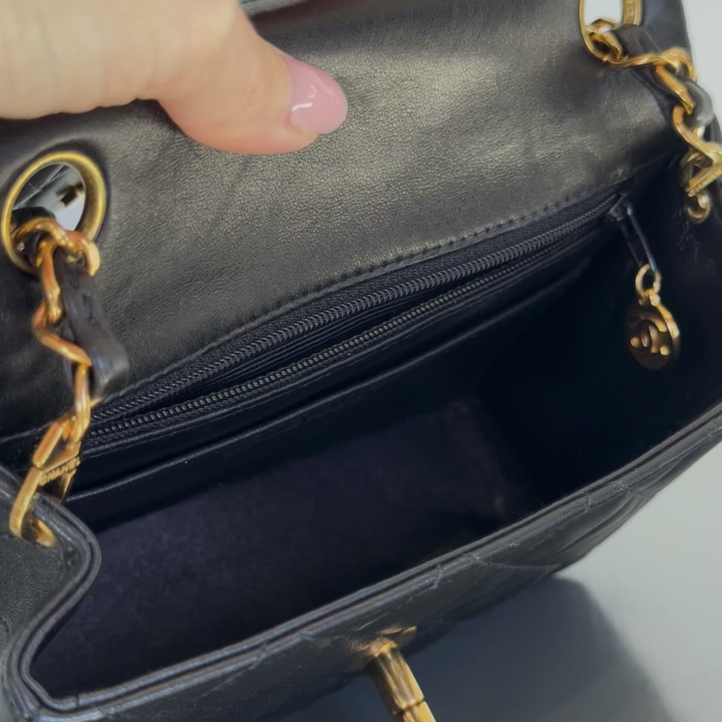 Vintage Chanel Mini Square Lambskin Flap Bag Black - Queen May