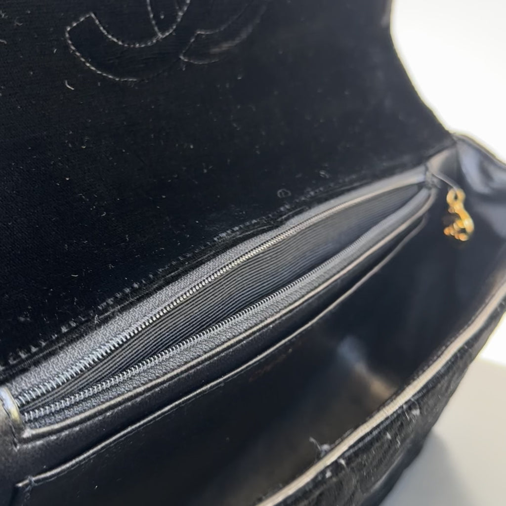 Chanel Black Quilted Velvet Medium Top Handle Bag - Queen May
