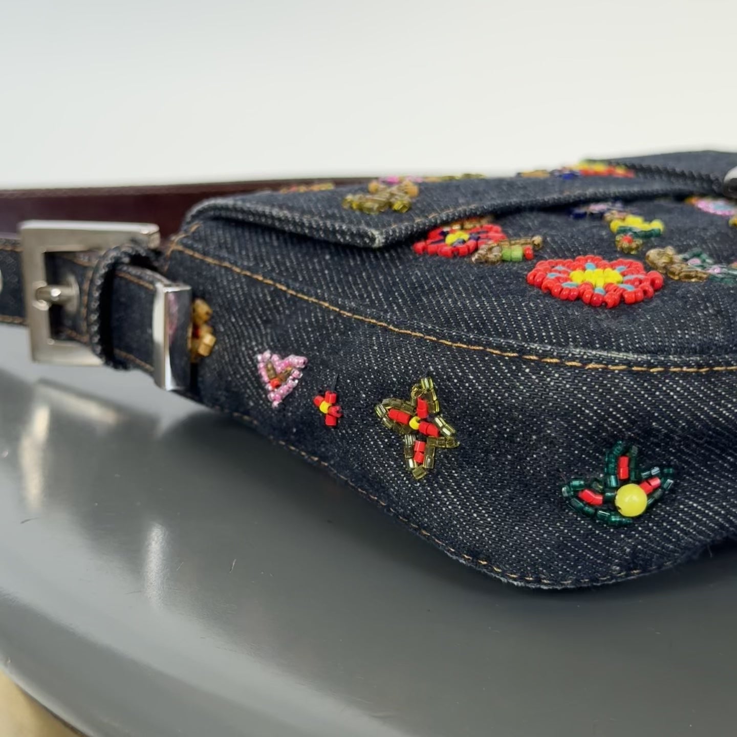 Rare Fendi Denim Beaded Baguette - Queen May