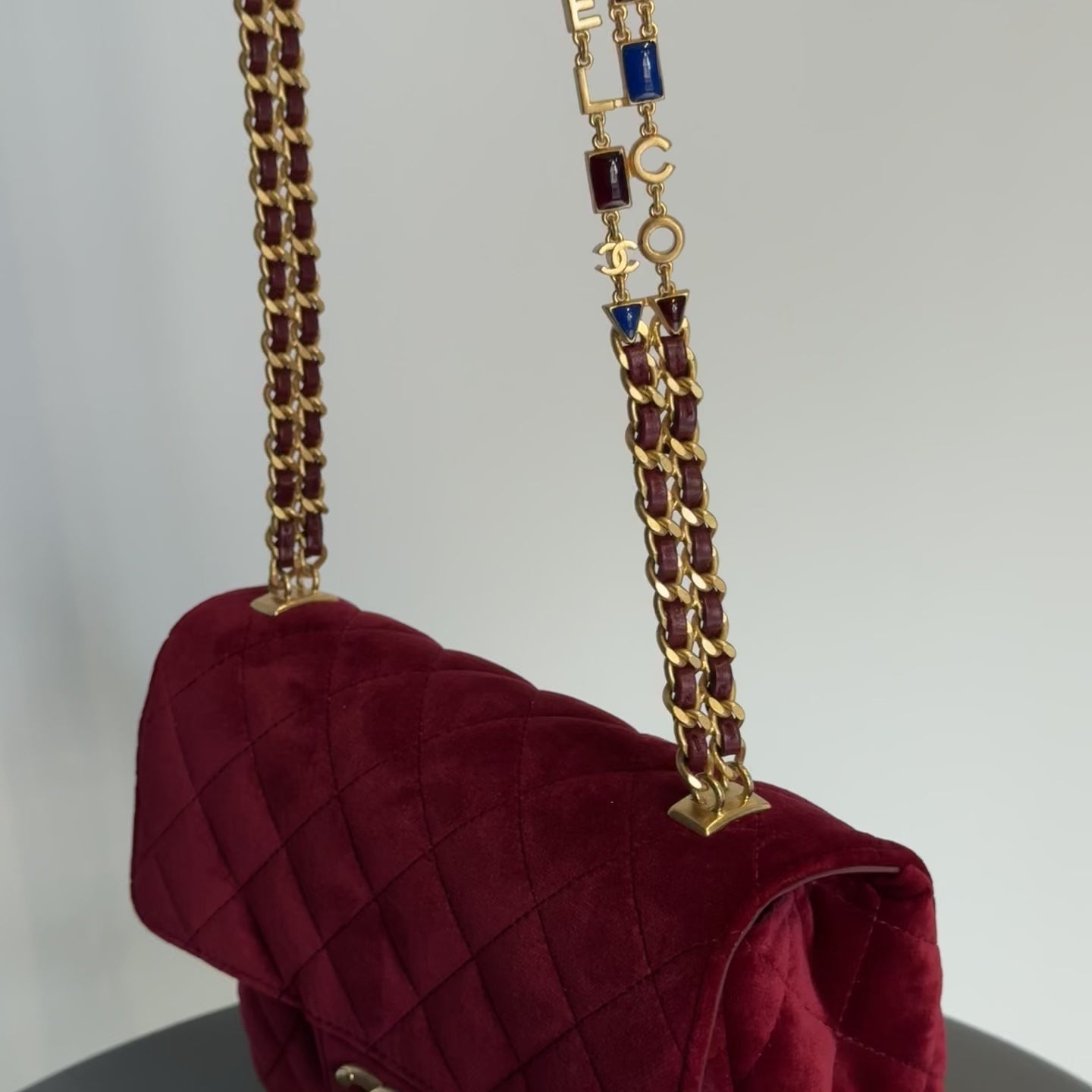 Chanel Burgundy Velvet Enamel Mini Flap Bag - Queen May