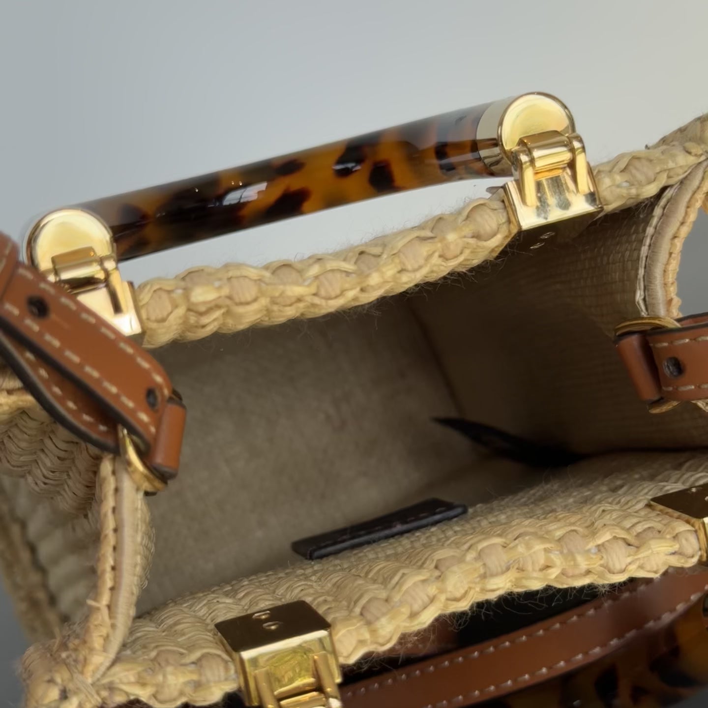 Fendi Sunshine Mini Raffia Tote Bag - Queen May