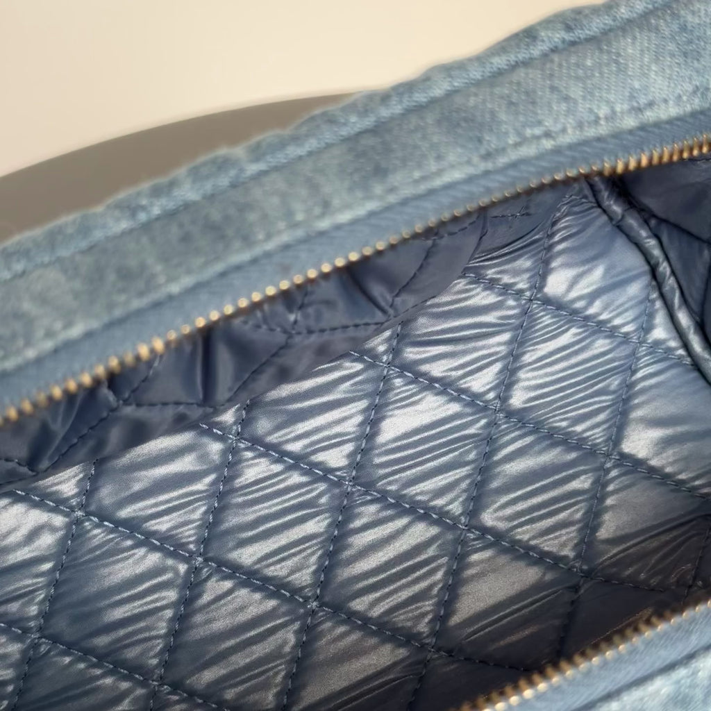 Chanel 24C Blue Denim Quilted Cosmetic Pouch on Chain - Queen May
