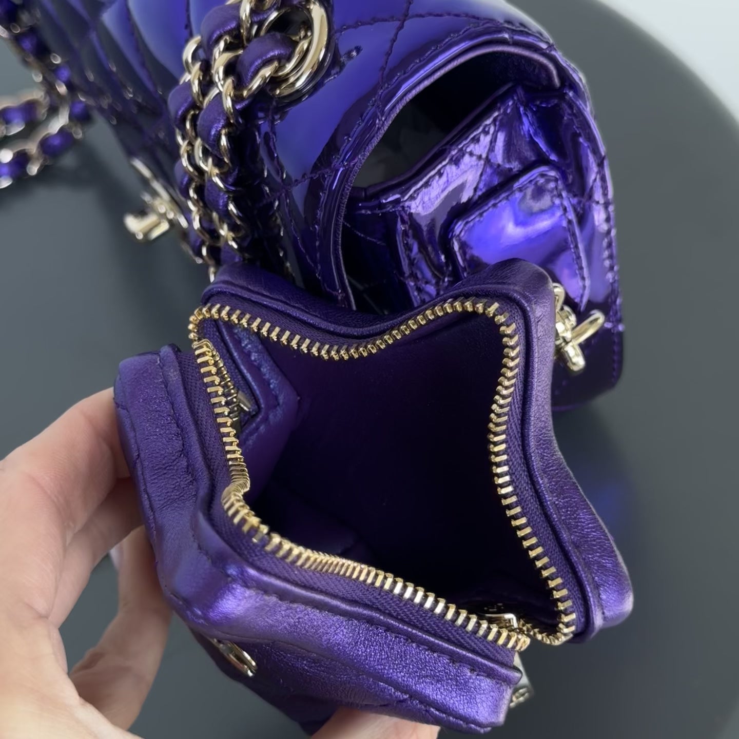Chanel Metallic Lambskin Hollywood Boulevard Flap Bag With Star Clip On Coin Purse Purple - Queen May
