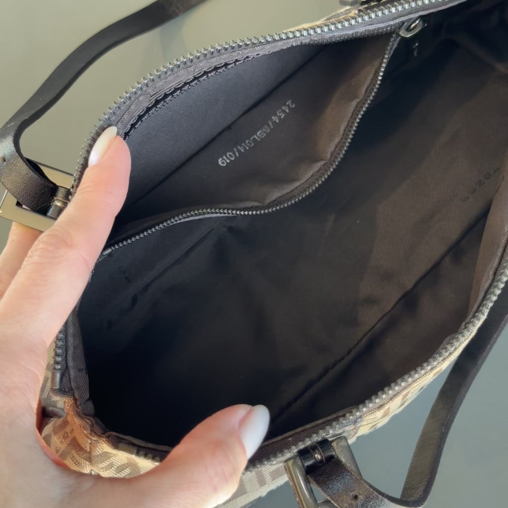 Fendi Brown Zucchino Canvas Rectangle Pochette - Queen May