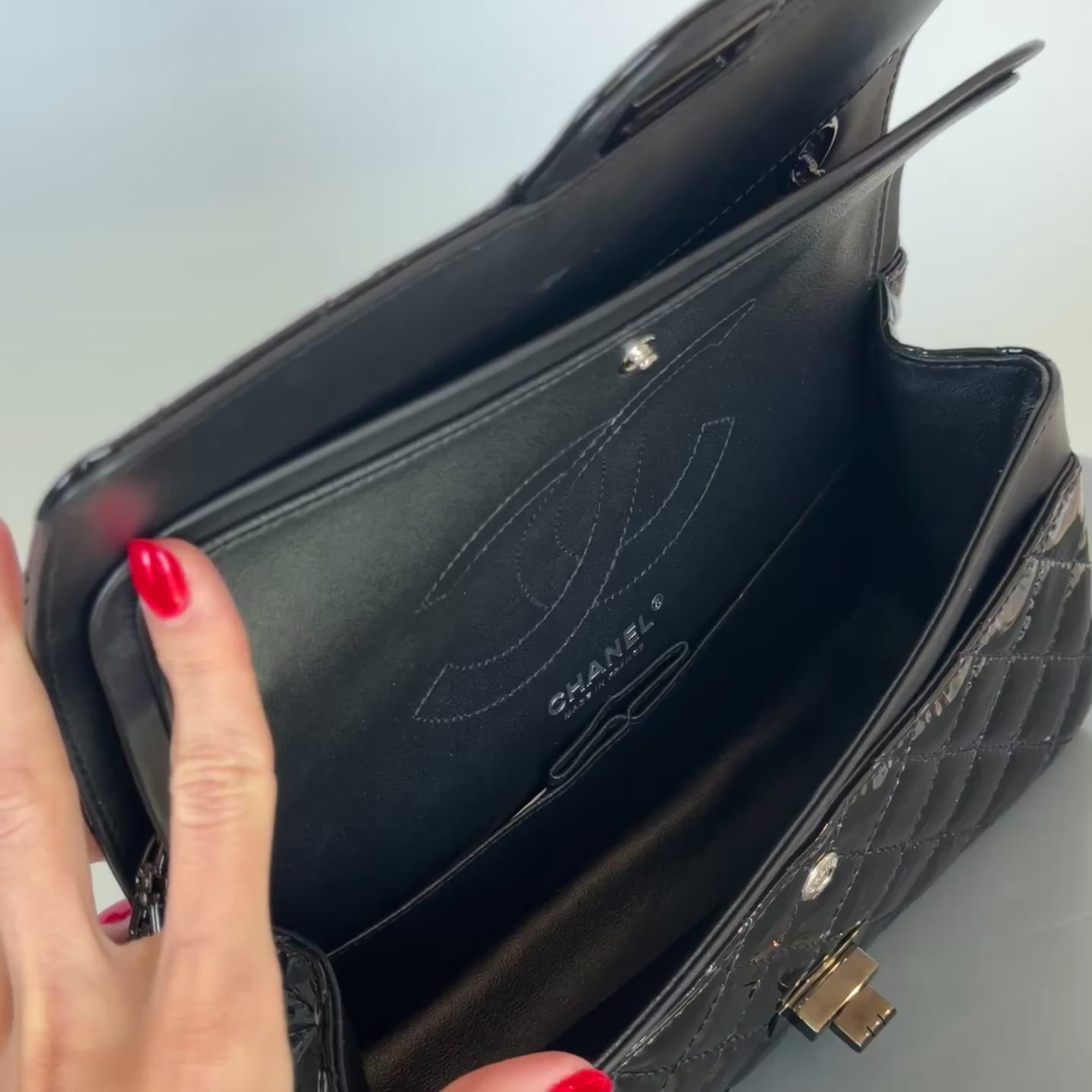 Chanel Patent Calfskin Quilted 2.55 Reissue 225 Flap So Black - Queen May