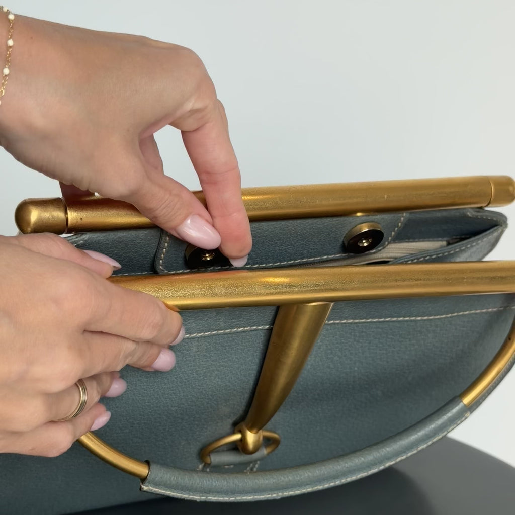 Rare Vintage Gucci Blue Jean Leather Snafflebit Top Handle Bag - Queen May