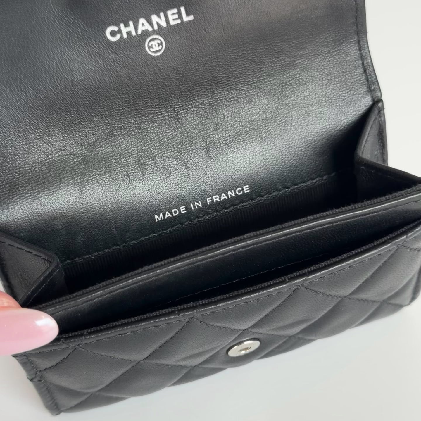Chanel Black Caviar Quilted Compact Flap Wallet - Queen May