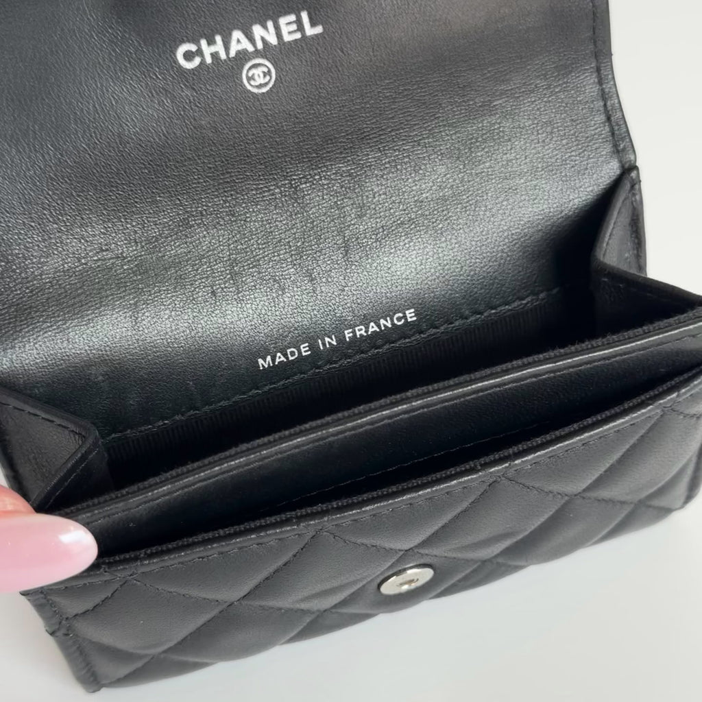 Chanel Black Caviar Quilted Compact Flap Wallet - Queen May