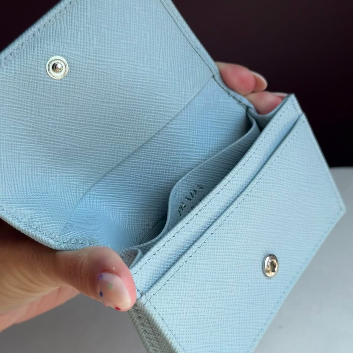 Prada Light Blue Saffiano Leather Card Holder - Queen May