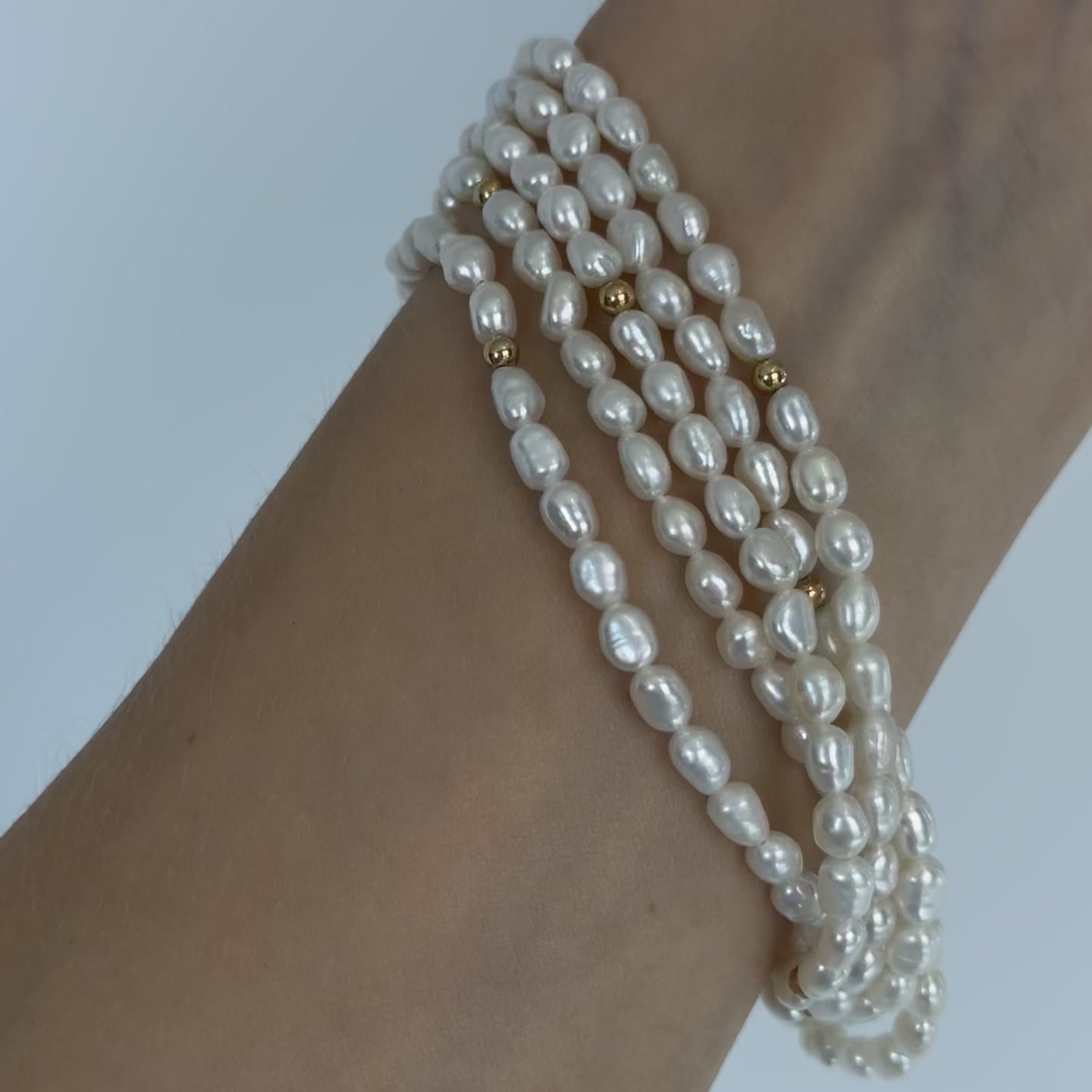 14K Yellow Gold Five Strand Cultured Pearl Bracelet - Queen May