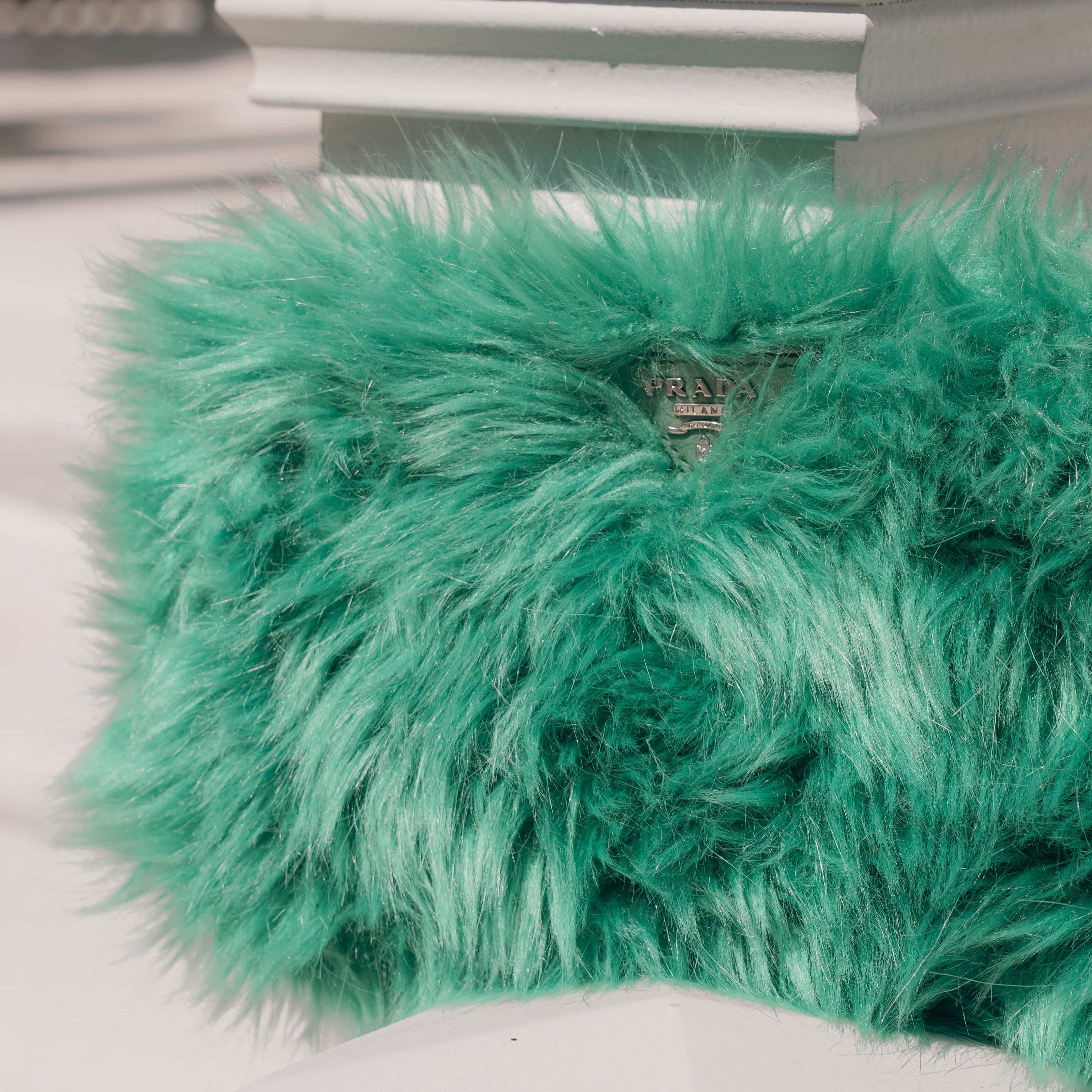 Prada Faux Fur Clutch Green - Queen May