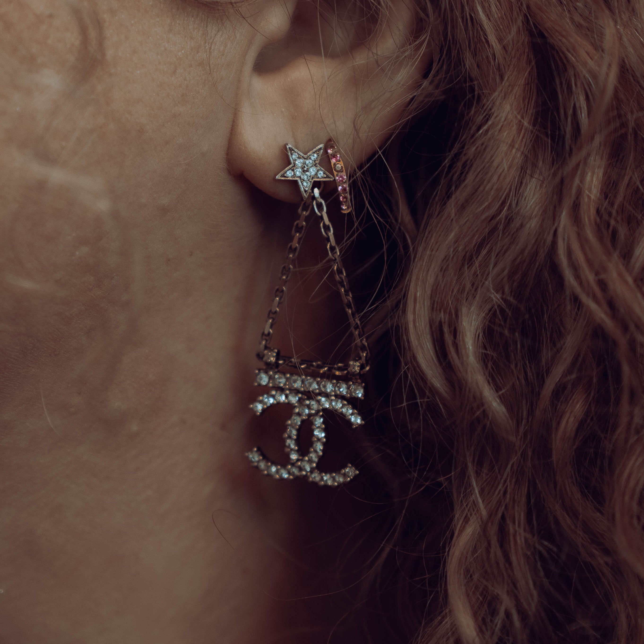 Chanel 22S Double CC Rhinestone Star Earrings - Queen May