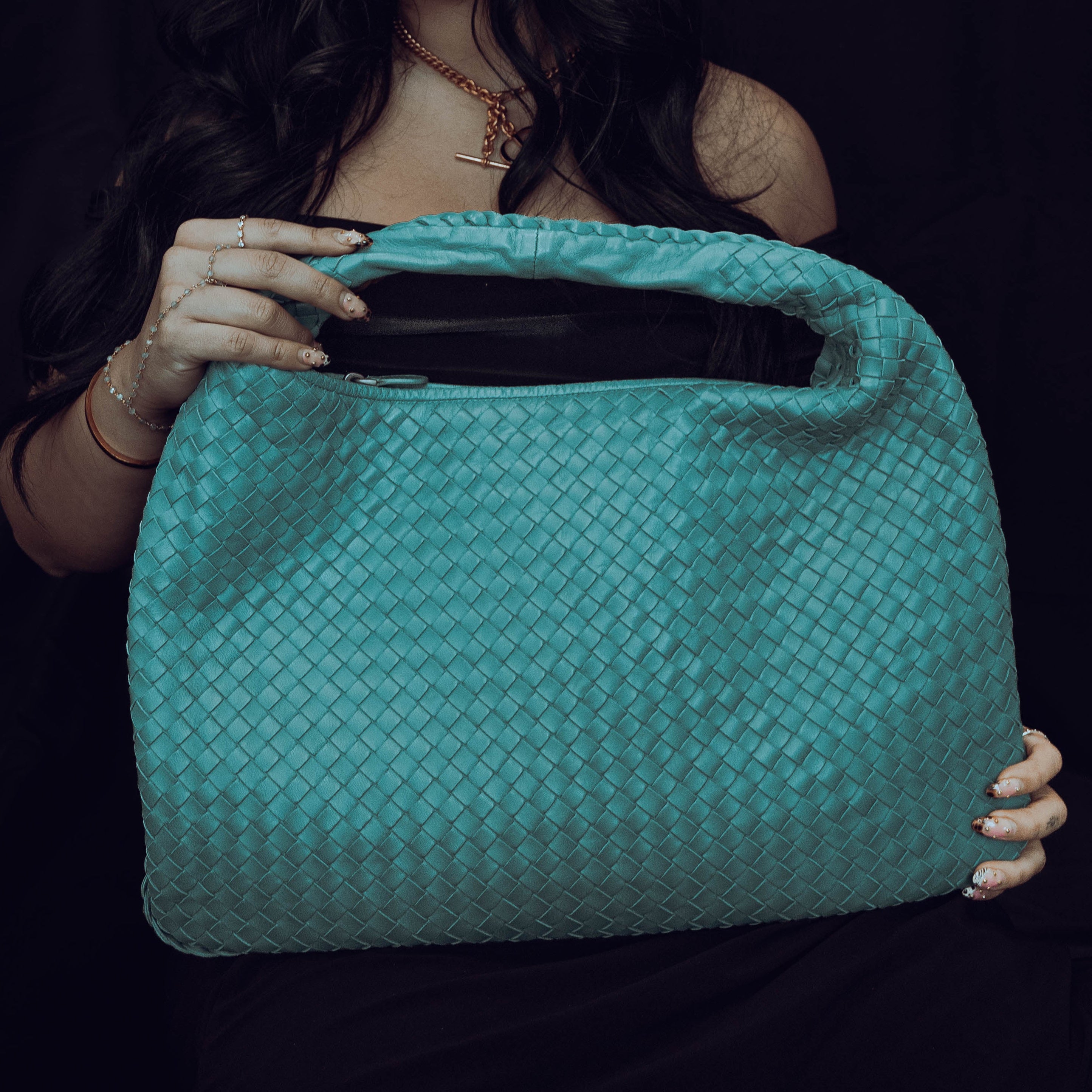 Bottega Veneta Intrecciato Hobo Teal Large - Queen May