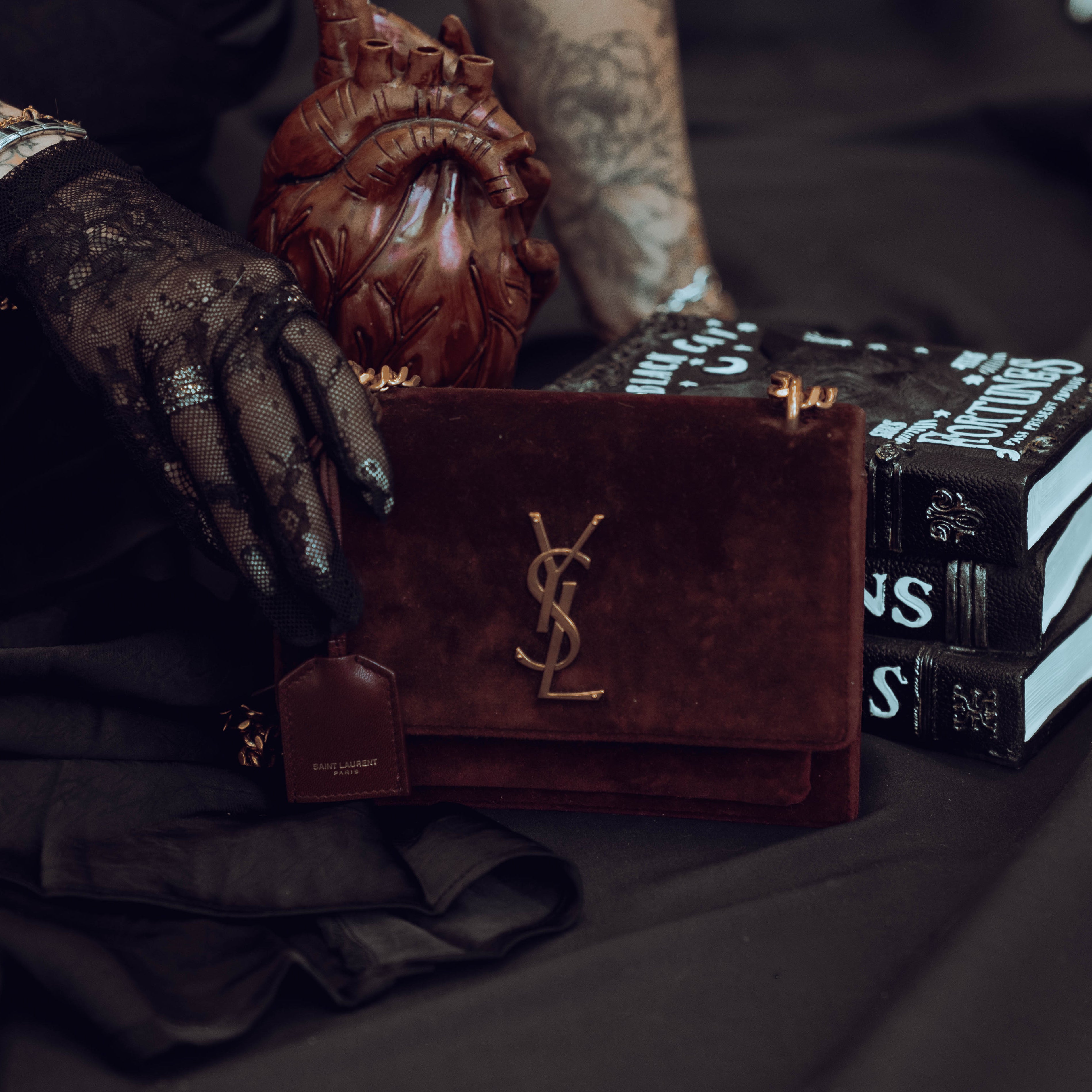 Saint Laurent Velvet Monogram Sunset Bag - Queen May