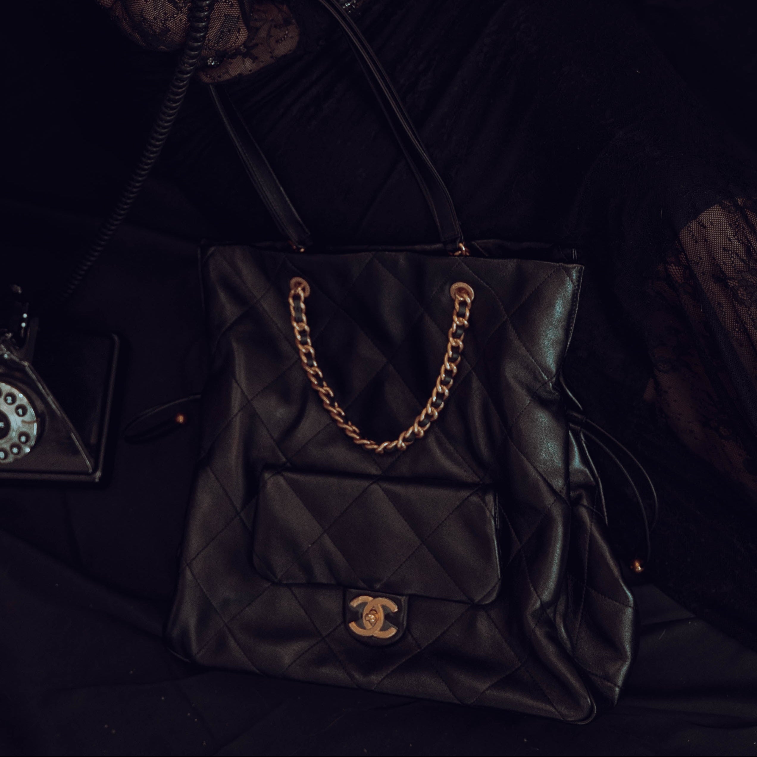 Chanel 2025 CC Shopping Bag Black Lambskin Leather - Queen May