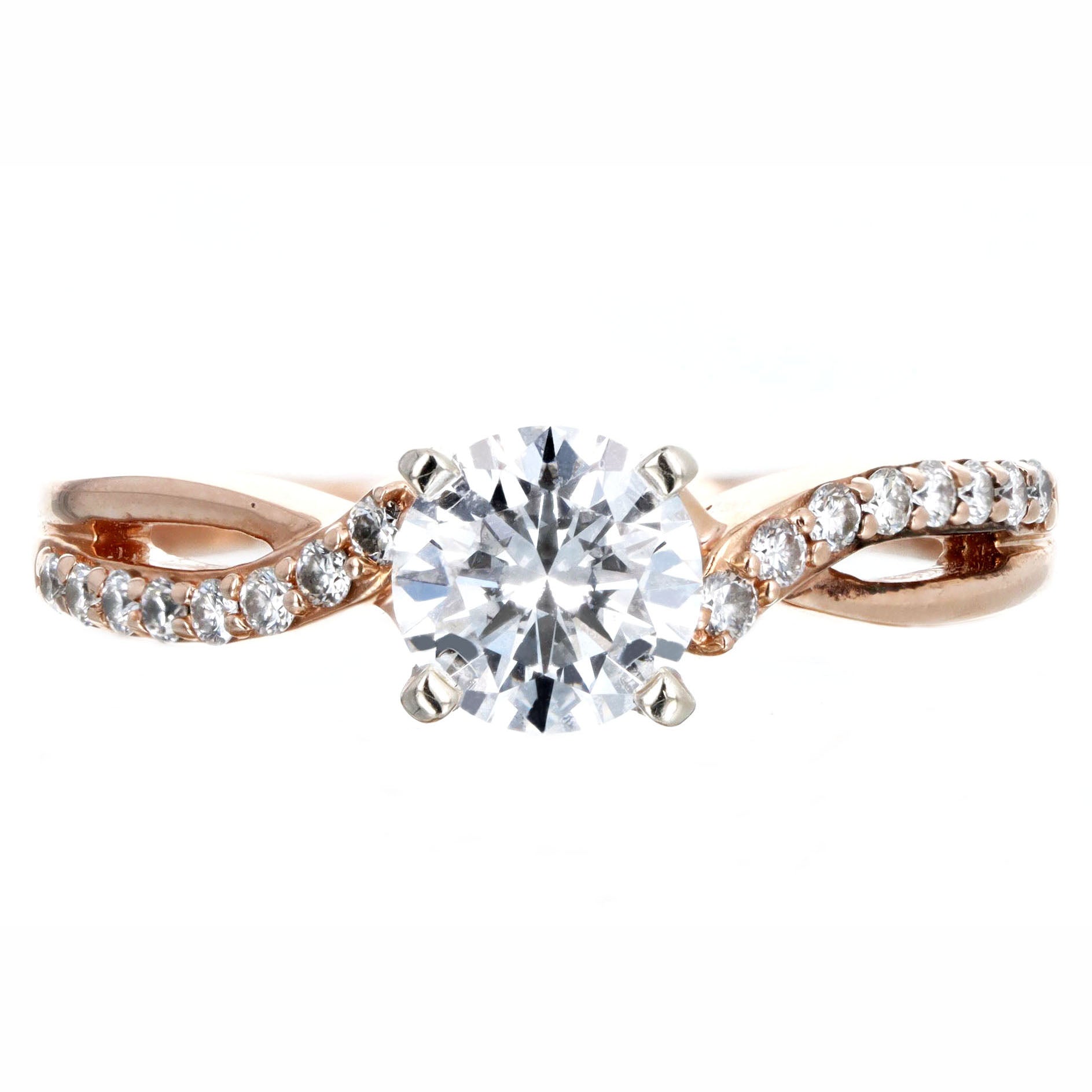 14K Rose Gold 0.80 Carat Round Brilliant Diamond Twist Band Engagement Ring GIA Certified - Queen May