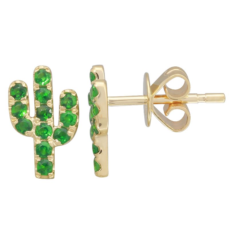 14K Yellow Gold Cactus Tsavorite Stud Earrings - Queen May