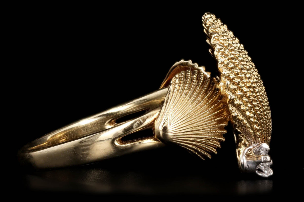 14K Yellow Gold Diamond Seashell Ring - Queen May