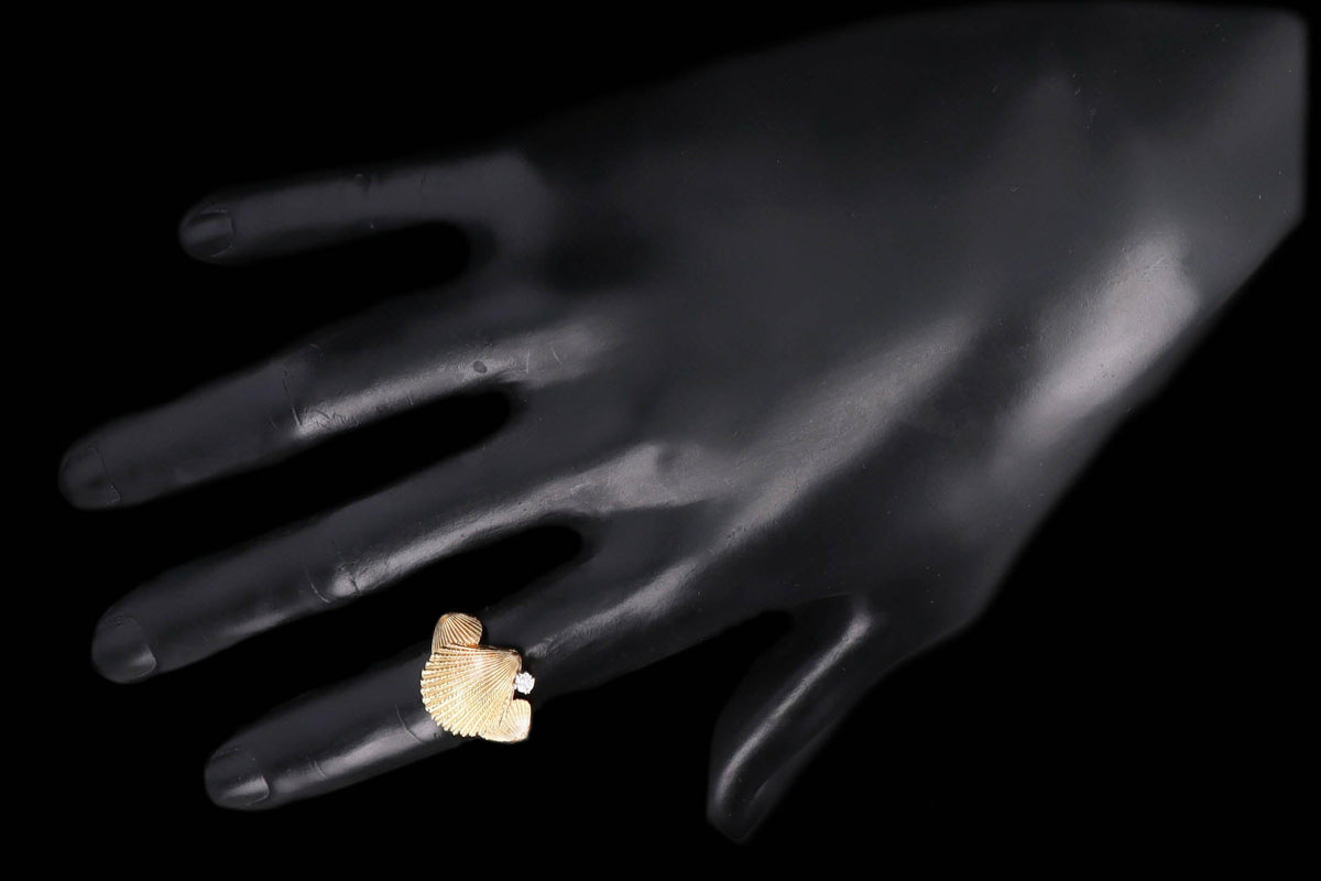 14K Yellow Gold Diamond Seashell Ring - Queen May