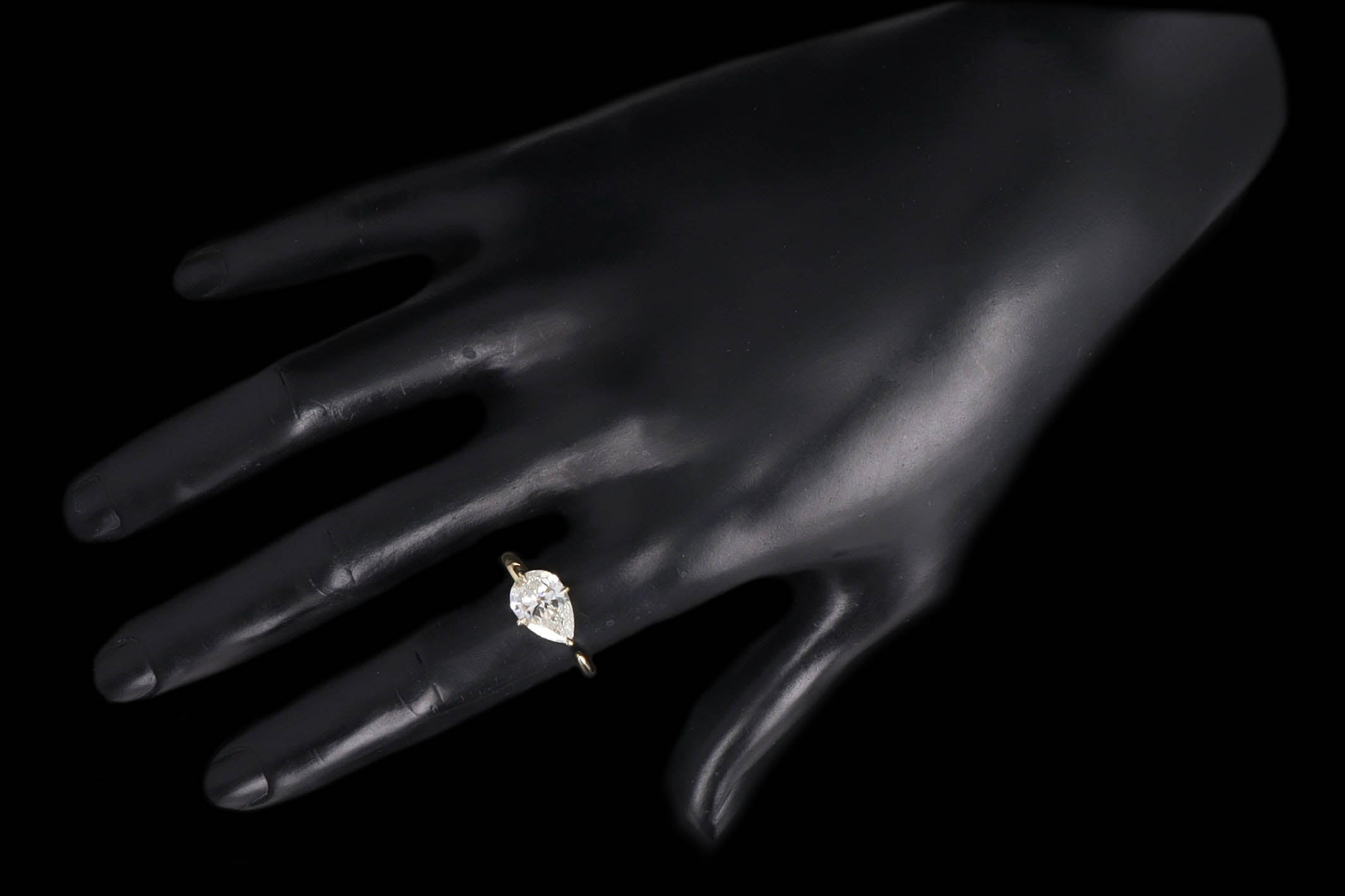 2.05 Carat Pear Diamond East-West Open Space Engagement Ring in 18K Yellow Gold GIA Certified - Queen May
