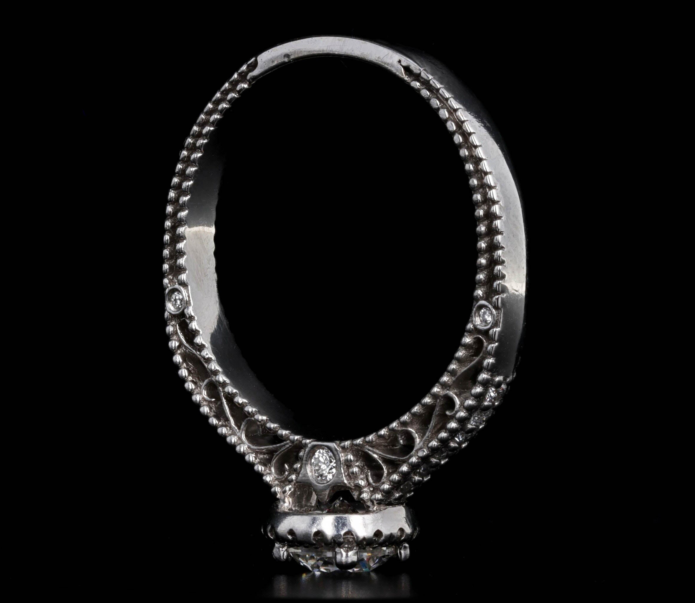 18K White Gold 0.55 Carat Round Brilliant Diamond Halo Milgrain Engagement Ring - Queen May